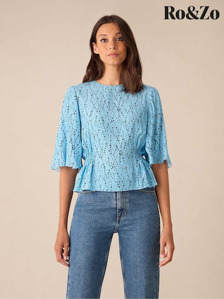 Ro&Zo Blue Dash Print Top (E84475) | €46