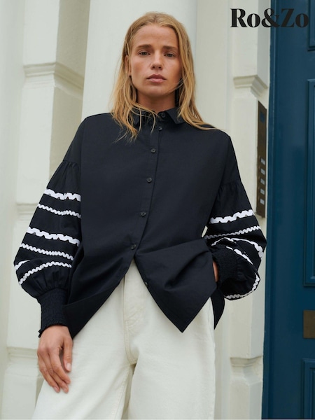 Ro&Zo Black Trim Insert Sleeve 100% Cotton Shirt (E84476) | €60