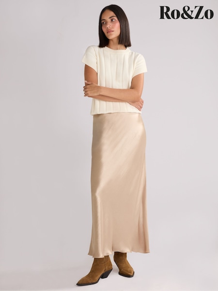 Ro&Zo Natural Metallic Satin Bias Cut Maxi Skirt (E84484) | 195 QAR