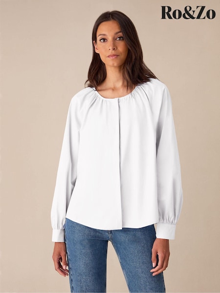 Ro&Zo White 100% Cotton Gathered Blouse (E84489) | €43.50