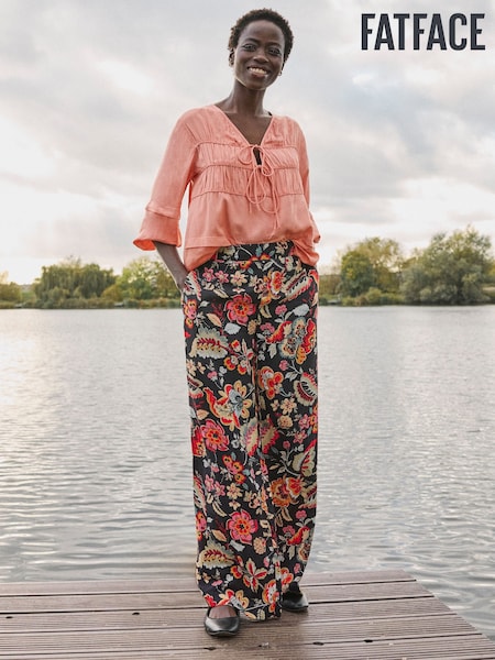 FatFace Isla Black Historical Floral Wide Leg Trousers (E84511) | €46