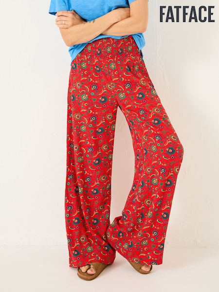 FatFace Balinese Palazzo Burnt Orange Printed Wide Leg Trousers (E84512) | ₪297