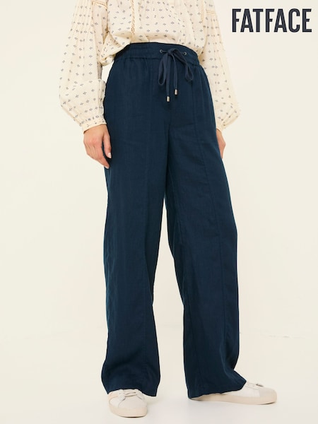 Iva Navy Wide Leg Linen Trousers (E84513) | €91