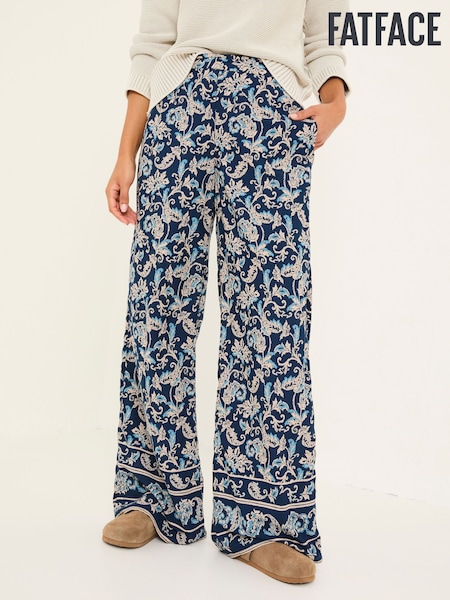 FatFace Isla Blue Soft Paisley Wide Leg Trousers (E84516) | €46
