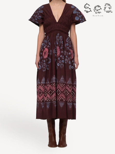 Sea New York Red Yana Tie Dye V-Neck Midi Dress (E84584) | €748