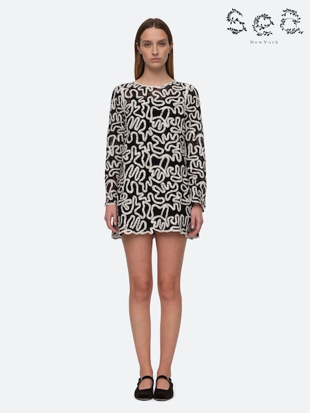 Sea New York Black Alice Embroidery Battenberg Tunic Dress (E84590) | AED3,407