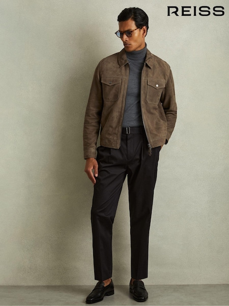 Reiss Light Charcoal Grey Pike Suede Zip-Through Trucker Jacket (E84638) | €342