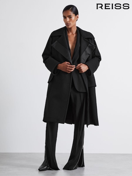 Reiss Black Matilda Atelier Felted Trapeze Coat (E84639) | €359