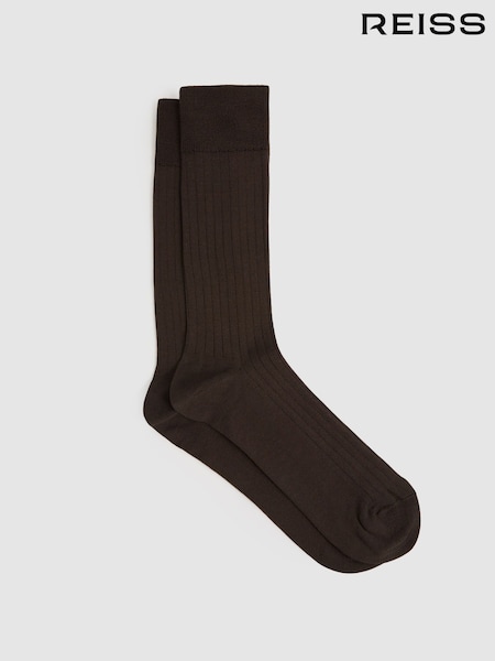 Reiss Chocolate Fela Ribbed Socks (E84641) | AED72
