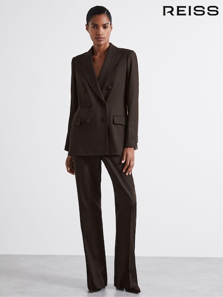 Schokoladenbraun - Reiss Lena Atelier Double-Breasted Virgin-Wool Blend Suit Jacket (E84642) | 682 €