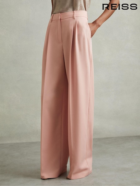 Reiss Pink Billie Double Pleat Wide Leg Trousers (E84651) | 1,103 QAR
