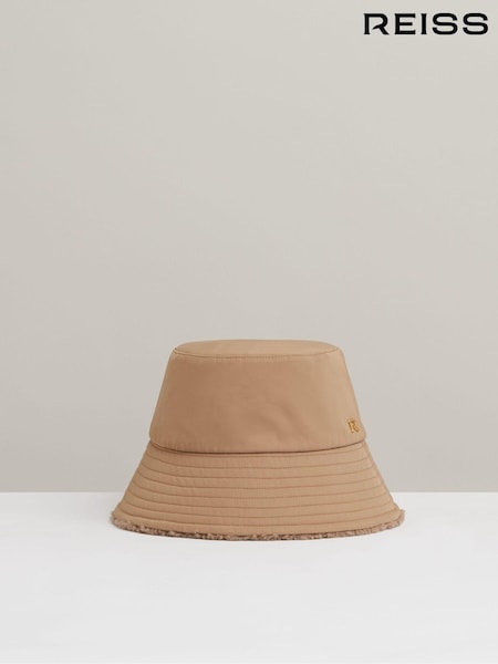 Reiss Taupe Bella Reversible Fleece and Twill Bucket Hat (E84657) | €95