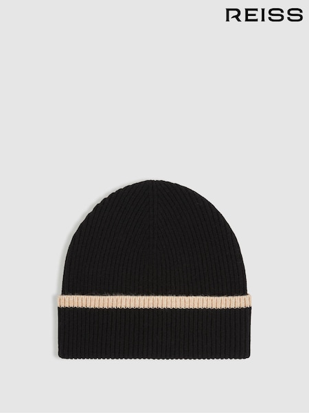 Reiss Black/Camel Hattie Rib-Knit Tipped Beanie With Cashmere (E84659) | €70