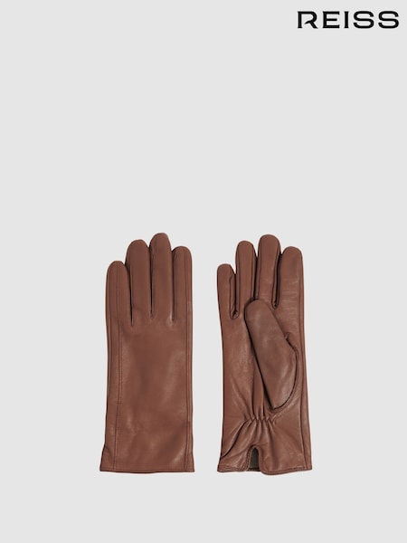 Reiss Tan Giselle Leather Gloves (E84679) | AED418