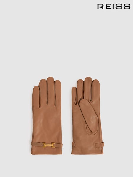 Reiss Camel Harriet Leather Hardware-Embellished Gloves (E84688) | AED562
