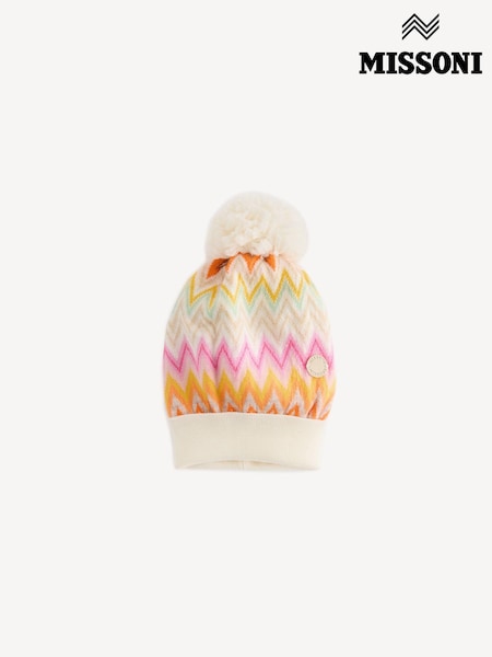 Missoni Cream Zig Zag Pattern Multicolour Bobble Hat (E84707) | AED786