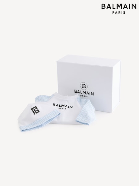 Balmain Kids Logo Baby Sleepsuit And Hat Set (E84711) | AED1,543