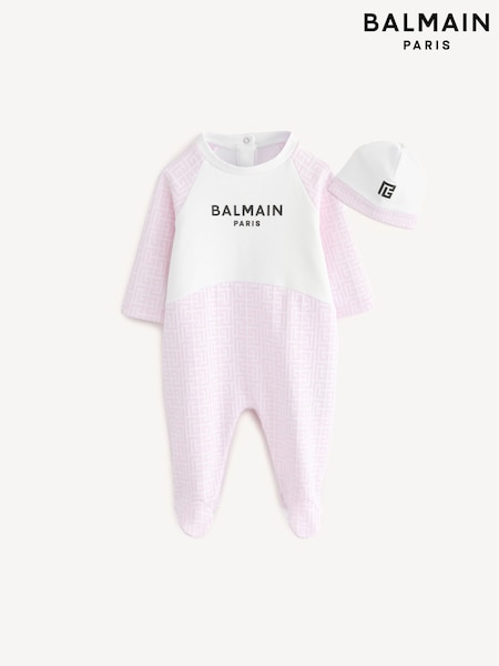 وردي - Balmain Kids Logo Baby Sleepsuit And Hat Set (E84712) | ‏1,543 د.إ.‏