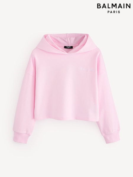 Balmain Kids Cropped Jersey Hoodie (E84720) | AED873