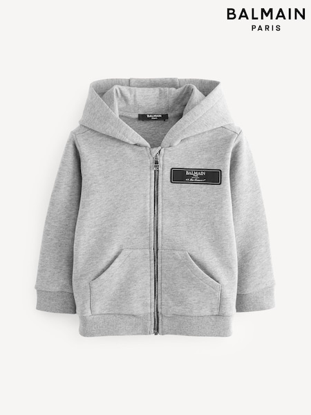 Balmain Kids Baby Grey Logo Zip-Up Hoodie (E84724) | AED1,077