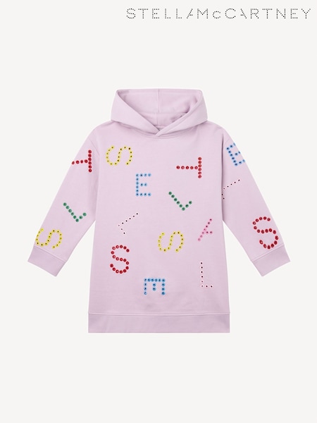 Stella McCartney Kids Purple Logo All Over Print Hoodie Jumper Dress (E84730) | AED757