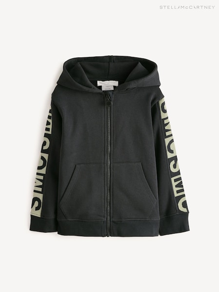Stella McCartney Kids Logo Sleeve Jersey Zip Black Hoodie (E84766) | AED641