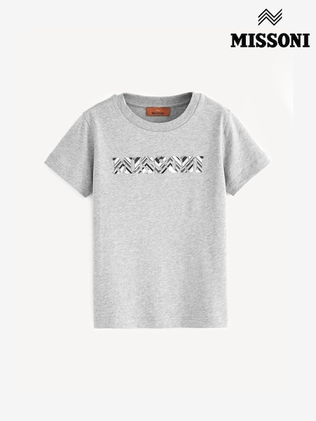 Missoni Grey Logo Zig Zag Short Sleeve T-Shirt (E84774) | AED553