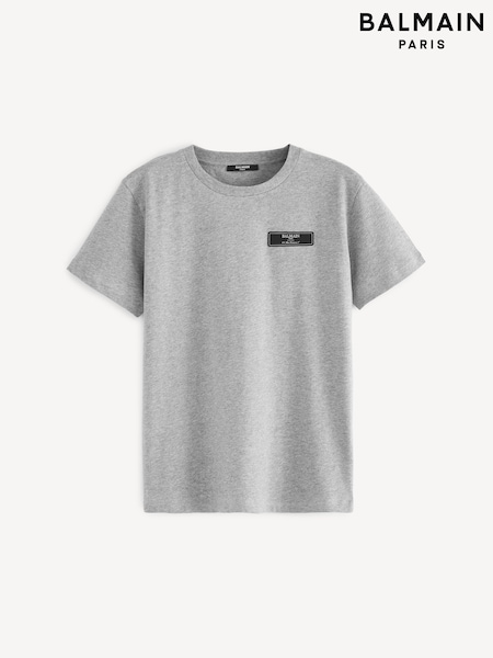 رمادي - Balmain Kids Logo Short Sleeve T-Shirt (E84778) | ‏670 د.إ.‏