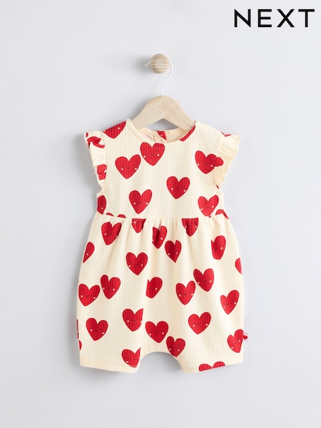 Punainen - Heart Printed Frill Baby 100% Cotton Romper (E84785) | €12 - €19
