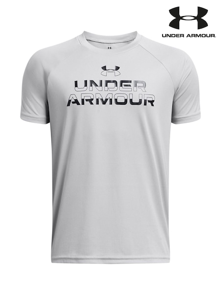 Under Armour Grey Tech Split Wordmark Short Sleeve 100% Cotton T-Shirt (E84870) | €29
