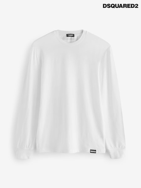 Weiß - DSquared2 Underwear Long Sleeve Stretch Cotton Jersey Logo T-Shirt (E84891) | 99 €