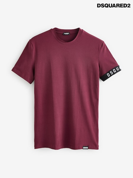אדום בורגנדי - Dsquared2 Underwear Short Sleeve Stretch Cotton Jersey Band Logo T-shirt (E84897) | ‏619‏₪
