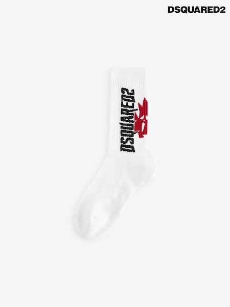 DSquared2 White Underwear Maple Leaf Logo Mid Crew Socks (E84914) | €27