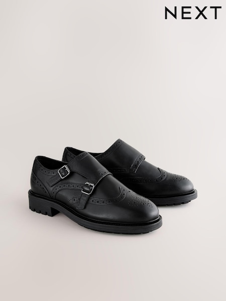 Black Forever Comfort® Leather Monk Shoes (E85088) | AZN 109