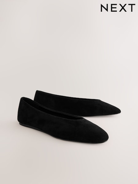 Black Suede Standard/Wide Fit Forever Comfort® Leather Round Toe Ballerinas (E85101) | €42