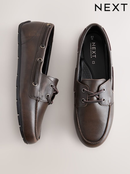 Brown Standard Fit Forever Comfort® Leather Round Toe Slim Boat Shoes (E85102) | €49