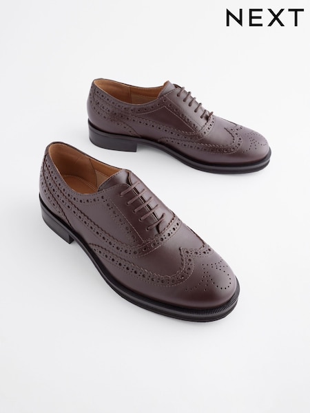 Burgundy Red Forever Comfort® Slim Leather Formal Brogue Lace Up Shoes (E85104) | R$ 480