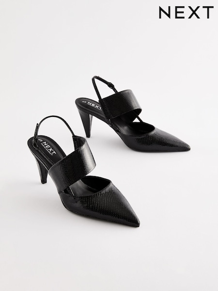 أسود - Forever Comfort® Point Toe Asymmetric Strap Detail Heel Slingbacks (E85137) | ‏17 ر.ع.‏