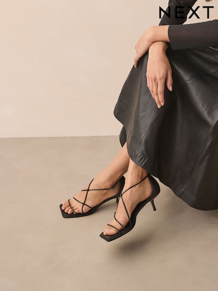 Black Standard Fit Forever Comfort® Square Toe Strappy Sandals (E85145) | ₪140