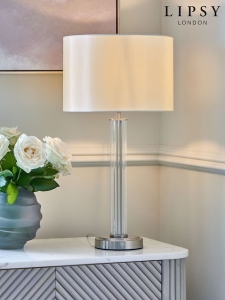 Lipsy Brushed Silver Glass Table Lamp (E85188) | €95