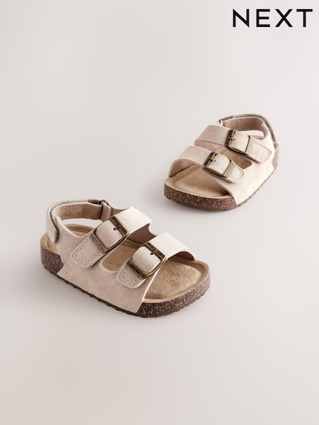 Neutral Wide Fit (G) Suede Leather Double Buckle Cushioned Footbed Sandals (E85304) | $35 - $44