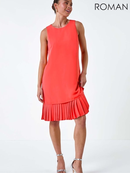 Розовый - Roman Sleeveless Pleated Hem Shift Dress (E85383) | €80