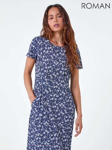 Roman Blue Ditsy Floral Pocket Stretch Dress (E85391) | R$ 510