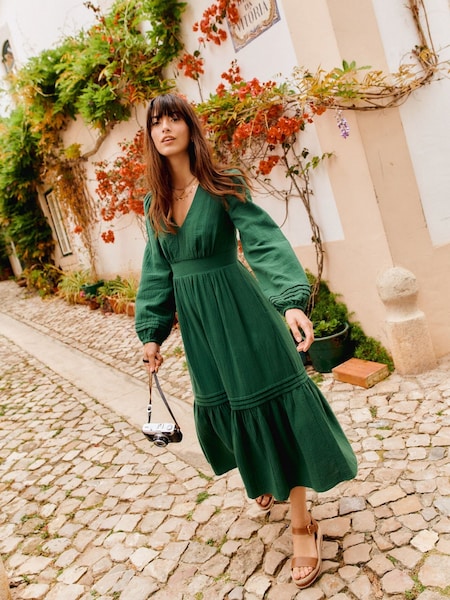 Verde - Boden EVE 100% Bumbac cu mâneci duble Pânză Rochie (E85418) | 458 LEI
