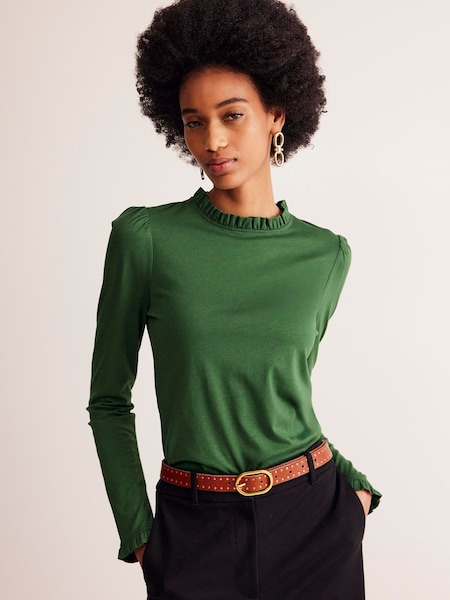 Boden Green Supersoft Frill Detail Top (E85436) | 79 QAR