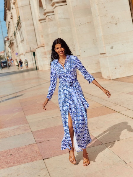 Albastru - Boden Marcia Jersey Midi Rochie tip cămașă (E85445) | 393 LEI