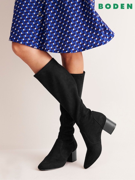 Boden Black Heeled Stretch Knee High Boots (E85447) | €184