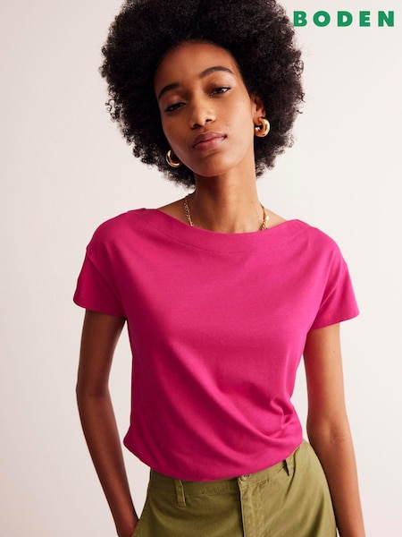 Boden Pink Supersoft Boat Neck T-Shirt (E85450) | 62 QAR