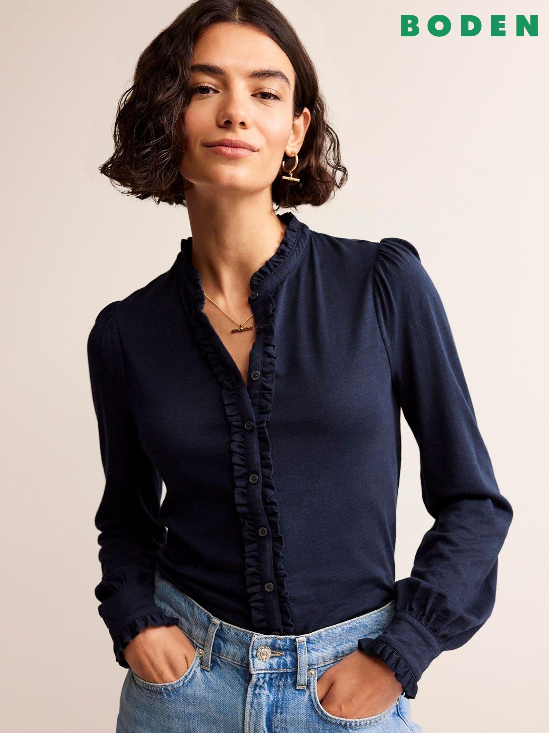 Navy blue formal shirt for ladies discount