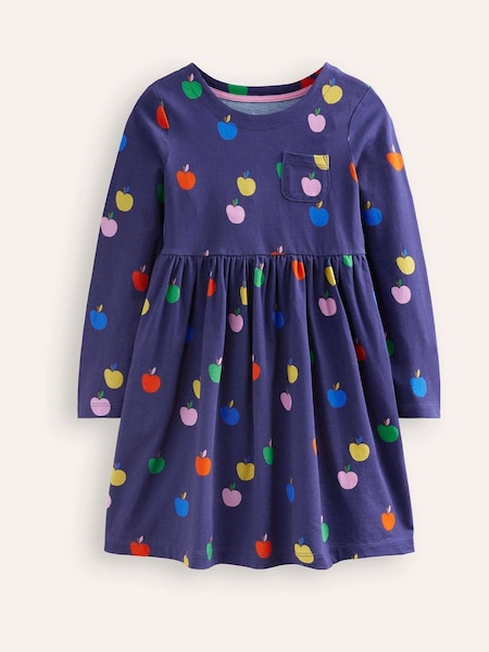 Boden Blue Long Sleeved Fun 100% Cotton Jersey Dress (E85490) | €25 - €29